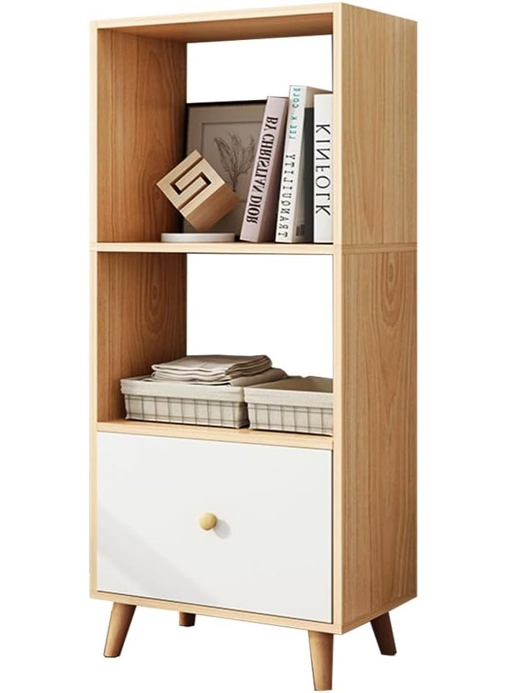 IOTXY Open Shelf Cube Bookcase - 47" Tall Mid-Century Large Bookshelf with Drawer and Deepen Display Storage Cabinet for Home Office, Oak - Image 3